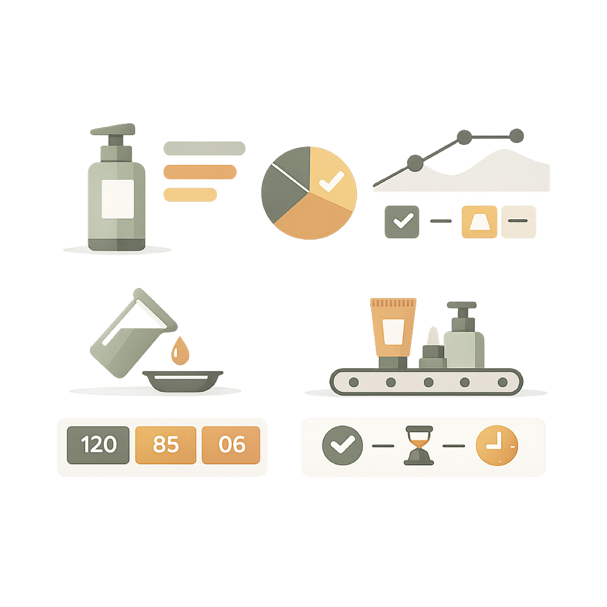 Fiddle inventory dashboard showing cosmetics production tracking